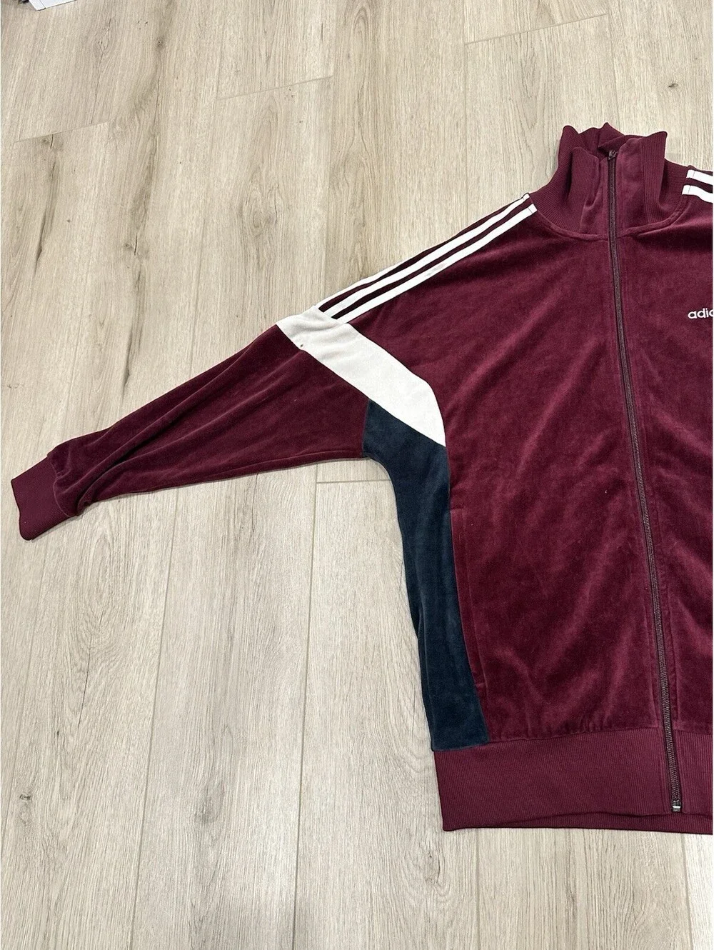 Retro Adidas Velour Tack Top Jacket Mens Medium Burgandy